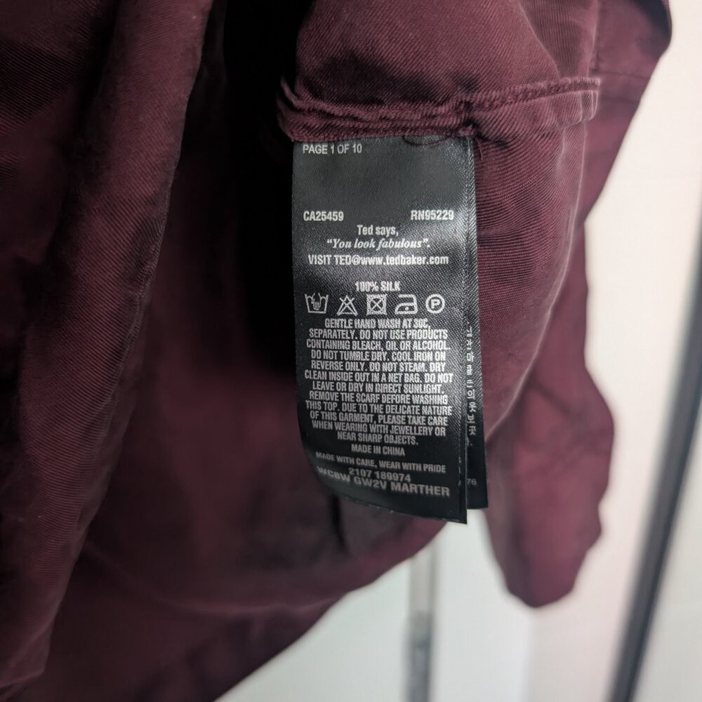 Ted Baker London Plum Tie-Neck Blouse – Size 2 - Picture 3 of 3